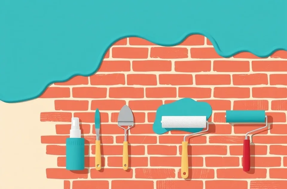 Outils de peinture disposés dans l'ordre des étapes du chantier